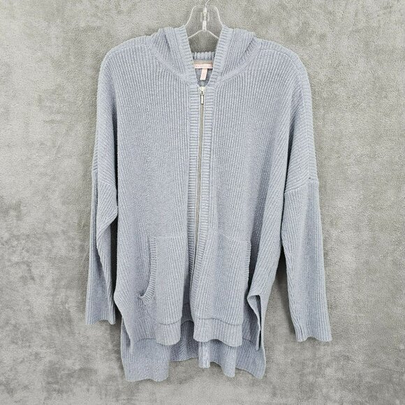 Victorias Secret Hoodie L Blue Gray Zip Up Drop Shoulder Split Hem Pockets Soft - Picture 4 of 13